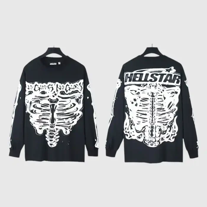Hellstar-Skeleton-Long-Sleeve-black-Shirt-front-back-view