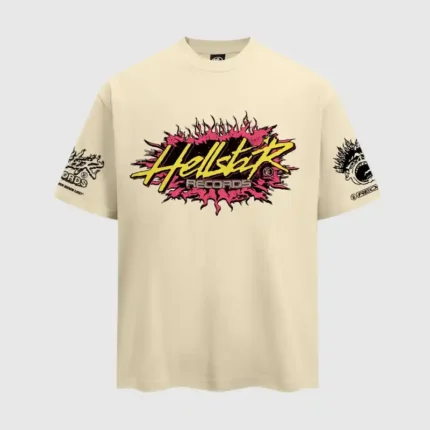 Hellstar-Records-T-Shirt-‘Beige-front-view