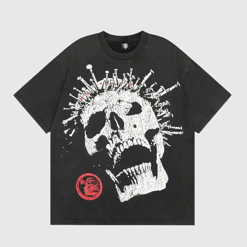 Hellstar-Skull-Washed-T-Shirt-Black-front-view