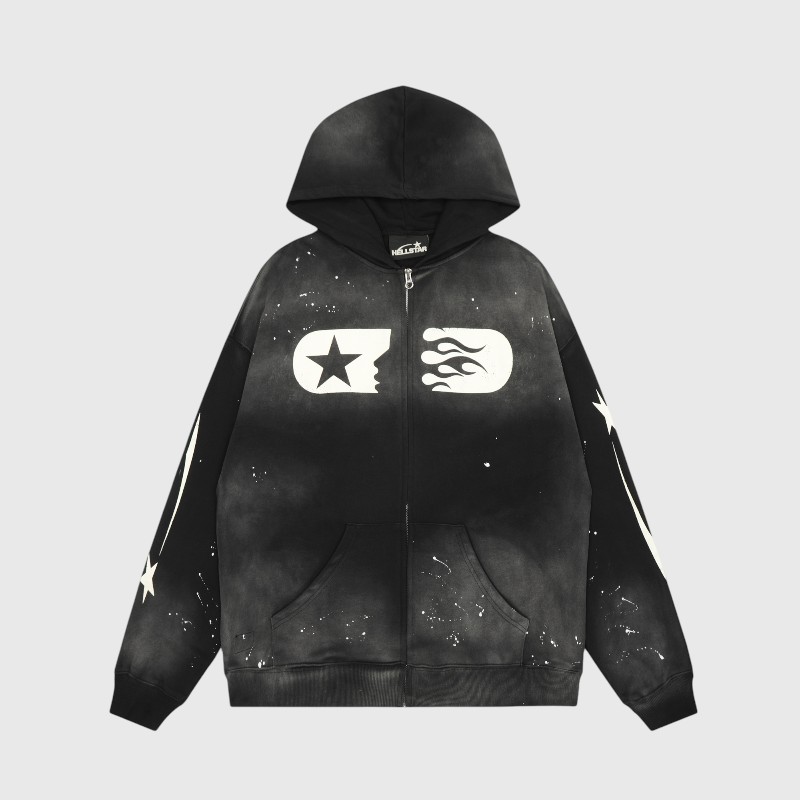 Hellstar Studios Zip Hoodie Black front view Hellstar Studios Zip Hoodie Black - Image 1