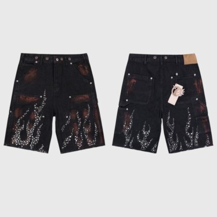 Hellstar Flame Studded Denim black Shorts