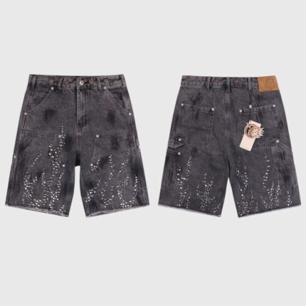 Hellstar Flame Studded Denim gray Shorts
