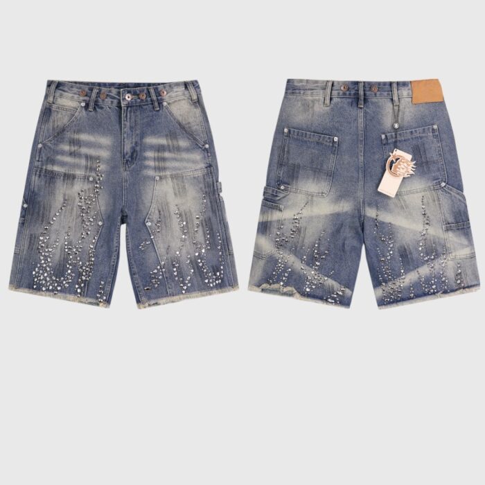 Hellstar Flame Studded Denim blue Shorts