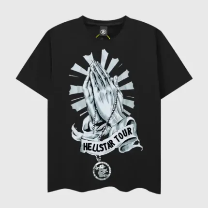 Hellstar Hand Prayer Print T-Shirt Black