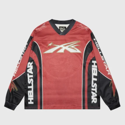 Hellstar Red Sports Logo Mesh Long Sleeve Tee