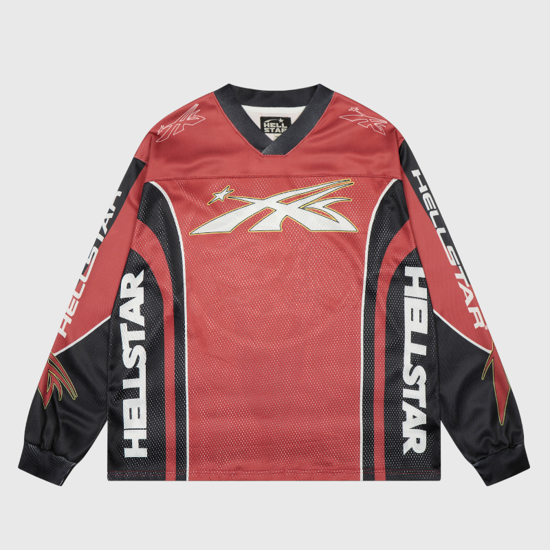 Hellstar Red Sports Logo Mesh Long Sleeve Tee