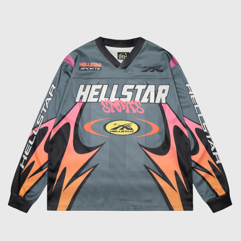 Hellstar Grey and Orange Mesh Long Sleeve Tee