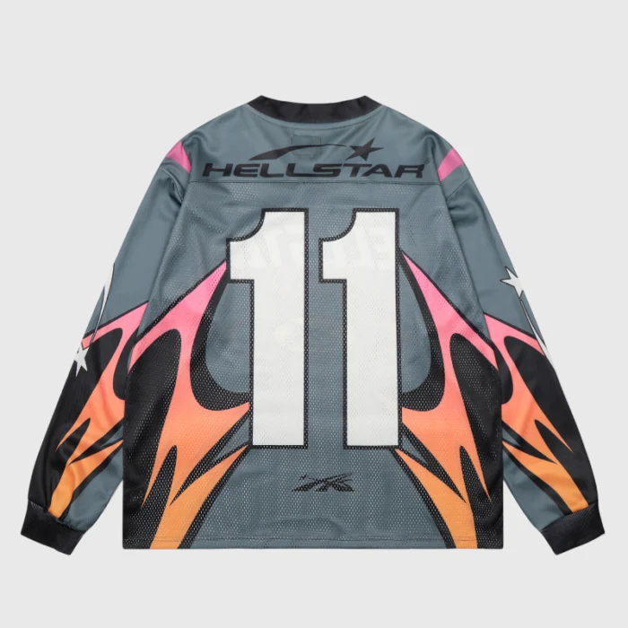 Hellstar Grey and Orange Mesh Long Sleeve Tee - Image 2