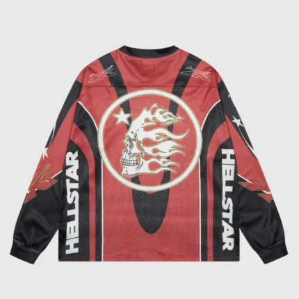 Hellstar Red Sports Logo Mesh Long Sleeve Tee