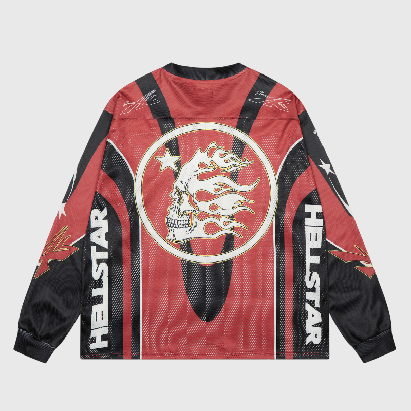 Hellstar Red Sports Logo Mesh Long Sleeve Tee