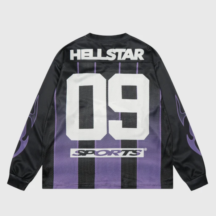 Hellstar Black and Purple Mesh Patchwork Long Sleeve Tee - Image 2