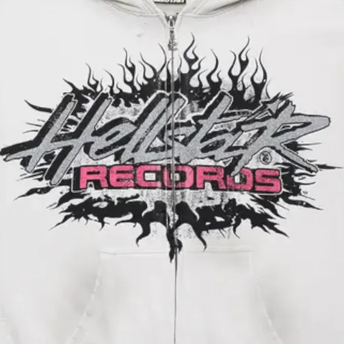 Hellstar Records Glitter Zip Up White Hoodie