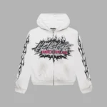 Hellstar Records Glitter Zip Up Hoodie White