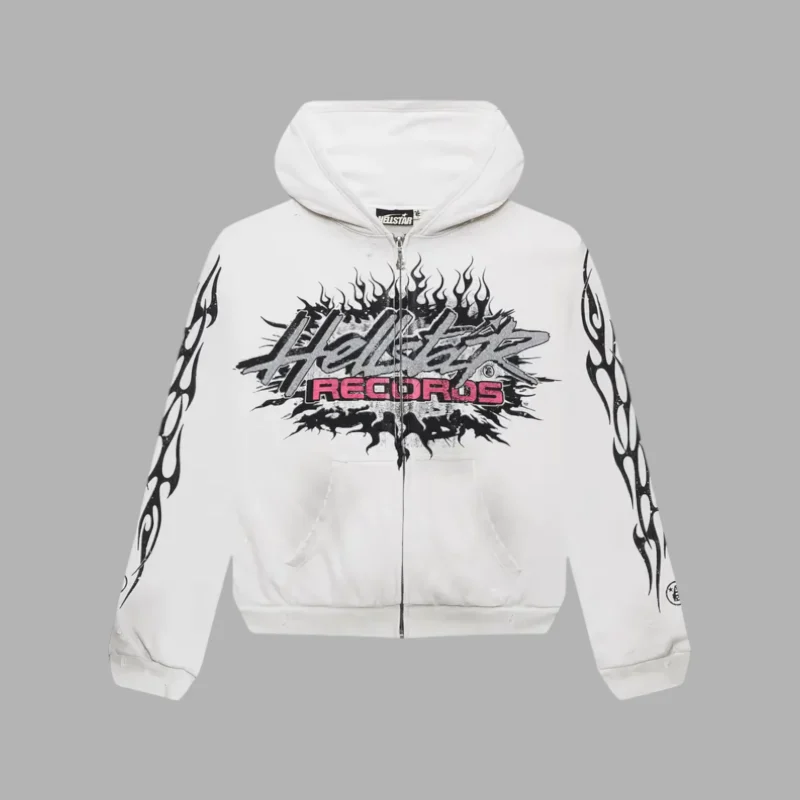 Hellstar Records Glitter Zip Up Hoodie White
