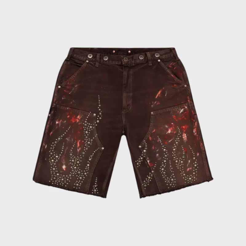 Hellstar Studded Denim Shorts Brown