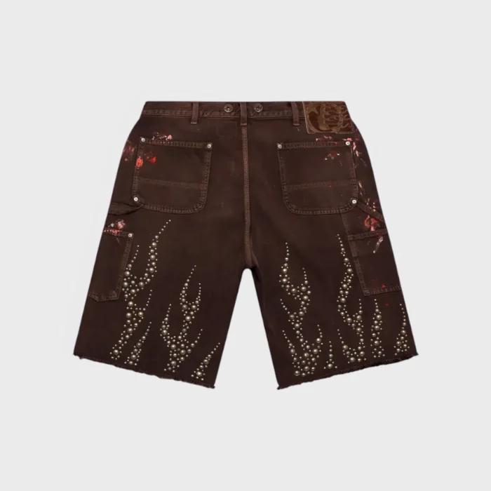 Hellstar Studded Denim Shorts Brown