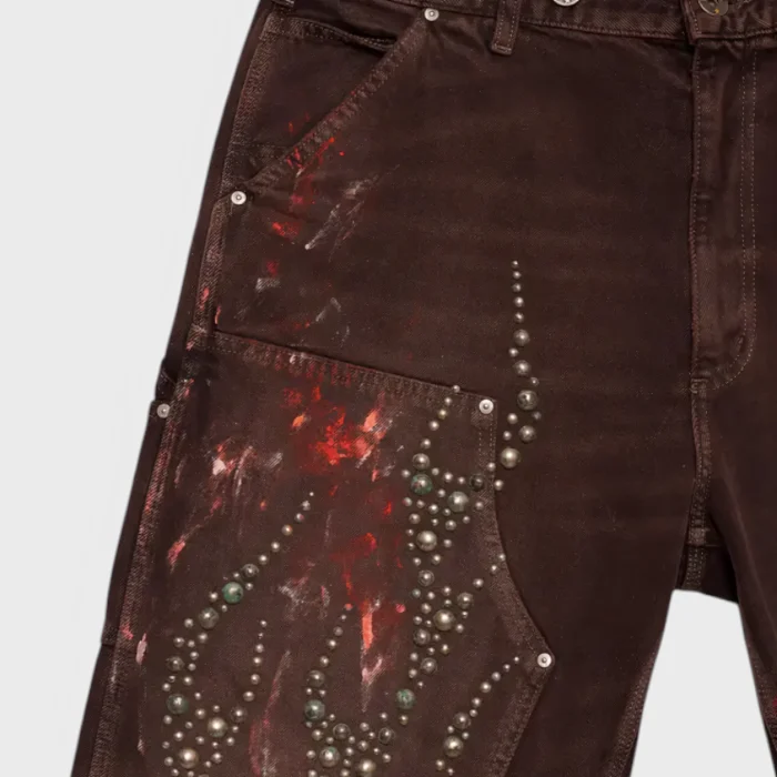 Hellstar Studded Denim Shorts Brown