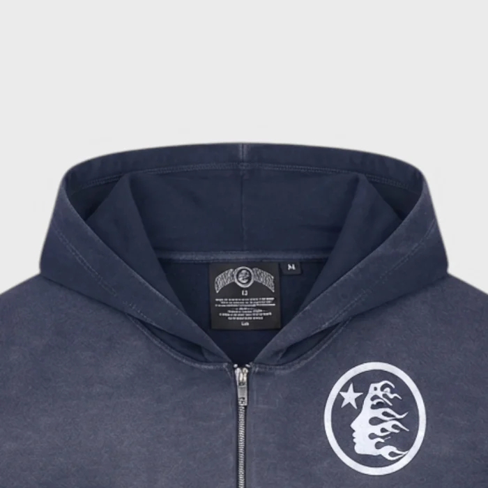 Hellstar Logo Zip Up Sweatshirt Vintage Navy