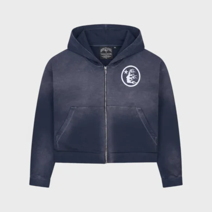 Hellstar Logo Zip Up Sweatshirt Vintage Navy