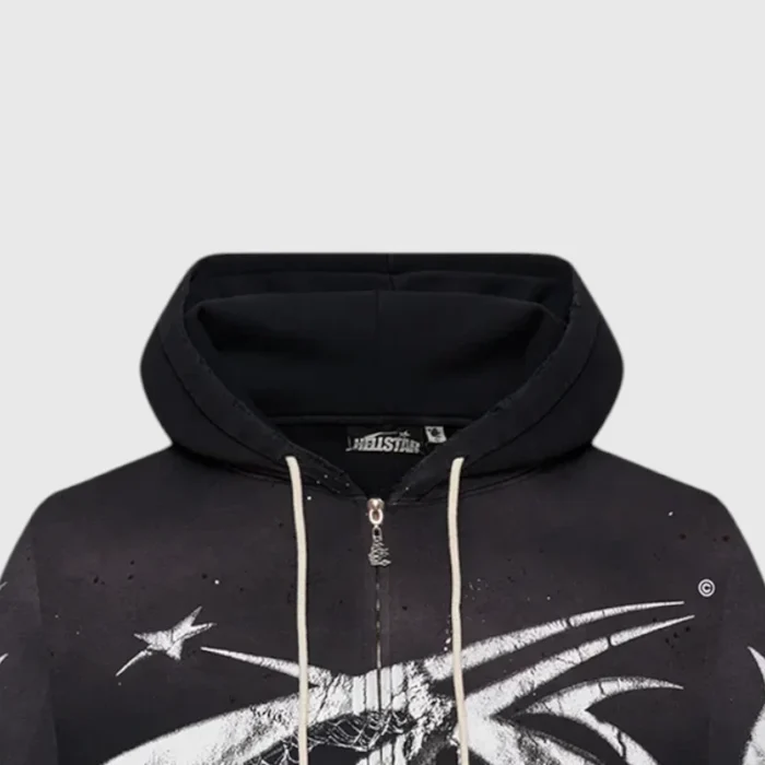 Hellstar Spiderweb Sport Logo Zip-Up Closeup Hoodie